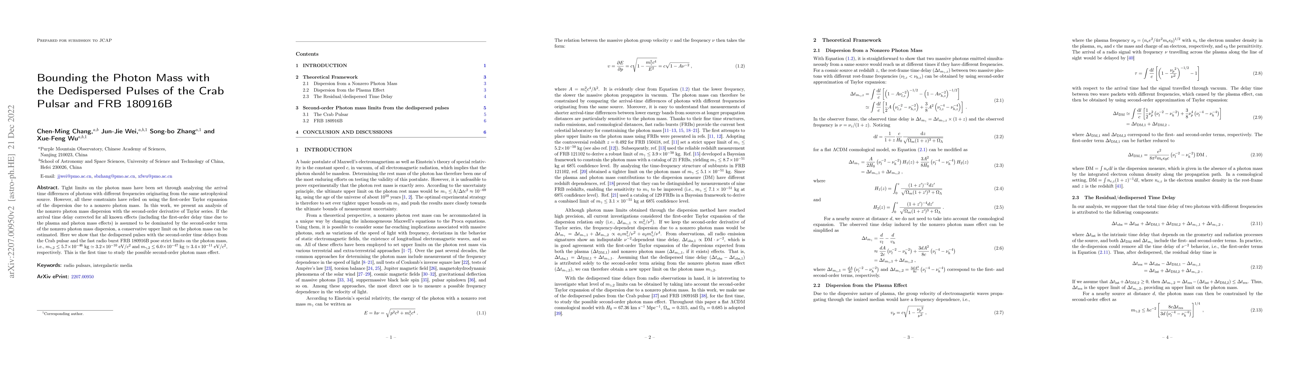 Thumbnail for Bounding the Photon Mass with the Dedispersed Pulses of the Crab Pulsar
  and FRB 180916B
