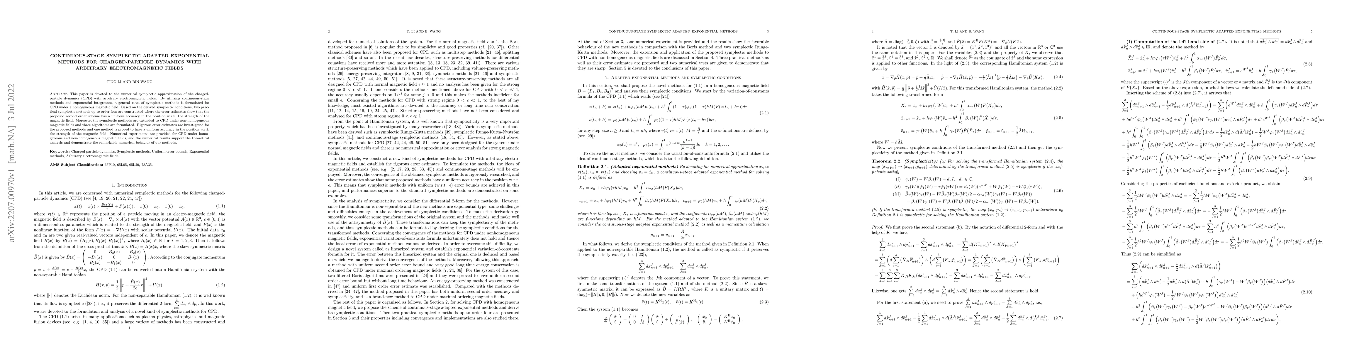 Thumbnail for Continuous-stage symplectic adapted exponential methods for
  charged-particle dynamics with arbitrary electromagnetic fields