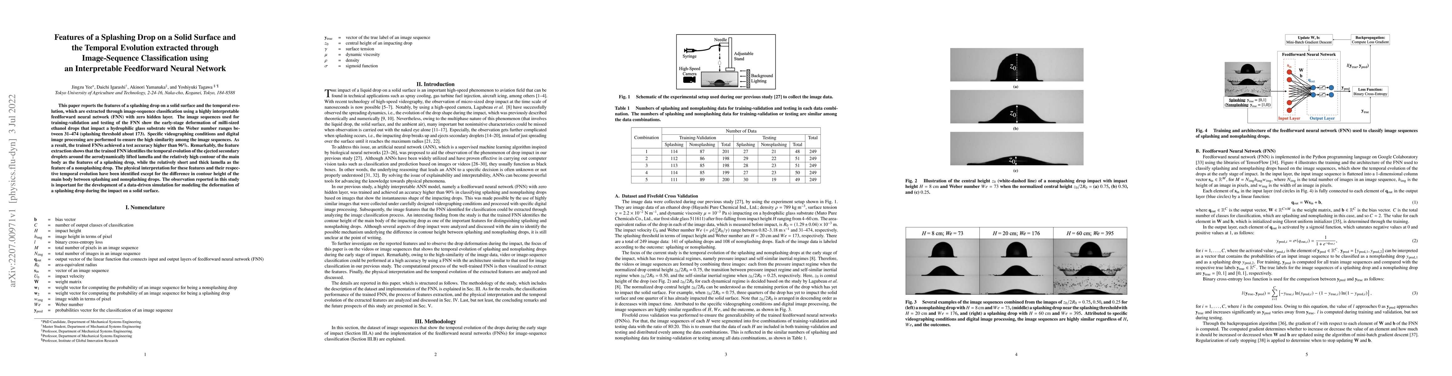 Thumbnail for Features of a Splashing Drop on a Solid Surface and the Temporal
  Evolution extracted through Image-Sequence Classification using an
  Interpretable Feedforward Neural Network