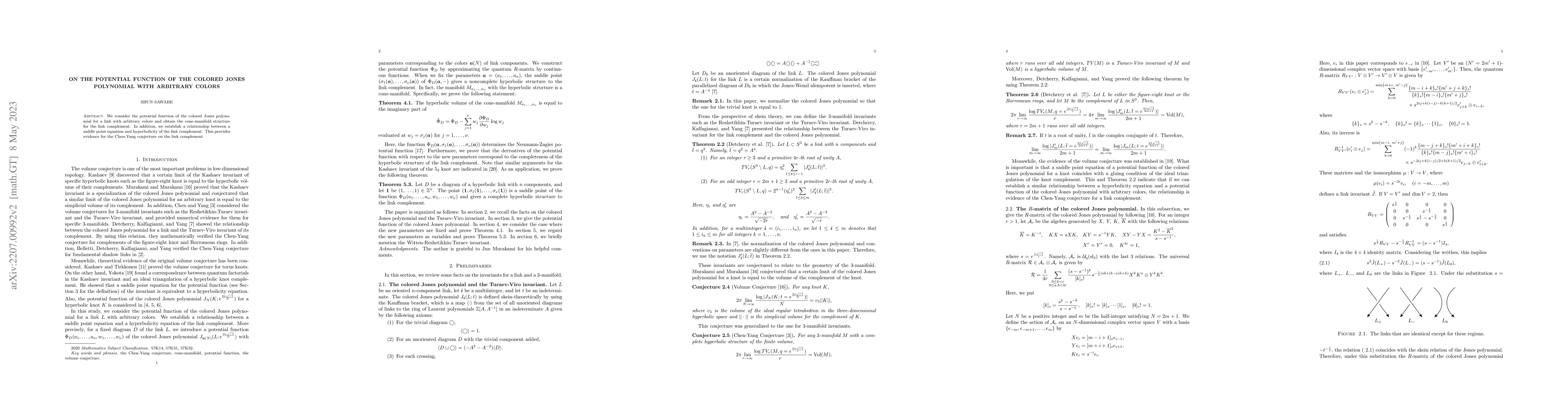 Thumbnail for On the Potential Function of the Colored Jones Polynomial with Arbitrary
  Colors