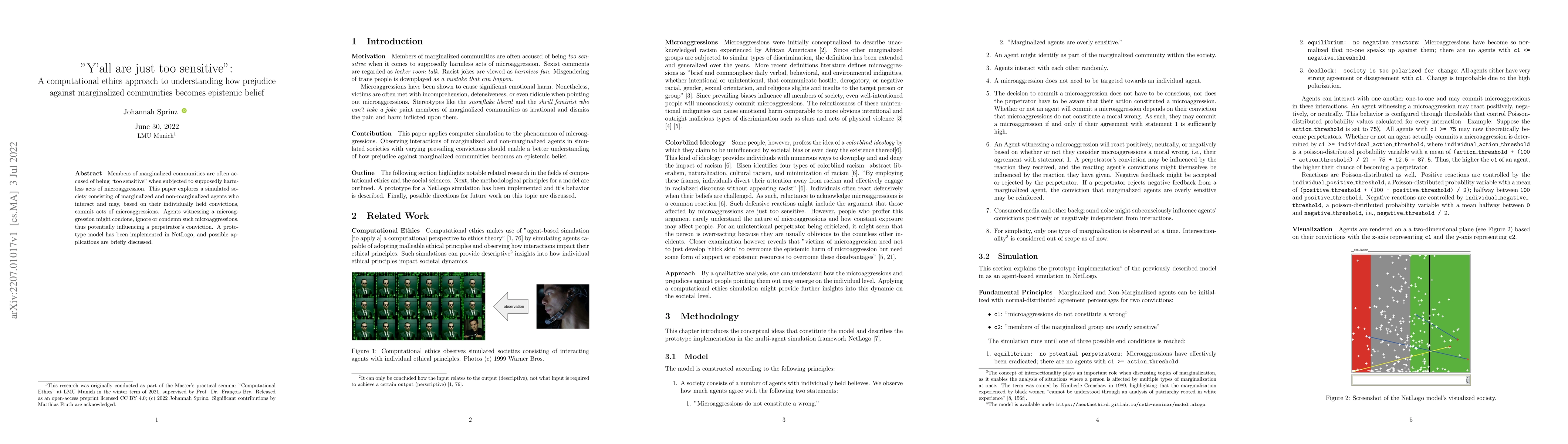 Thumbnail for "Y'all are just too sensitive": A computational ethics approach to
  understanding how prejudice against marginalized communities becomes
  epistemic belief