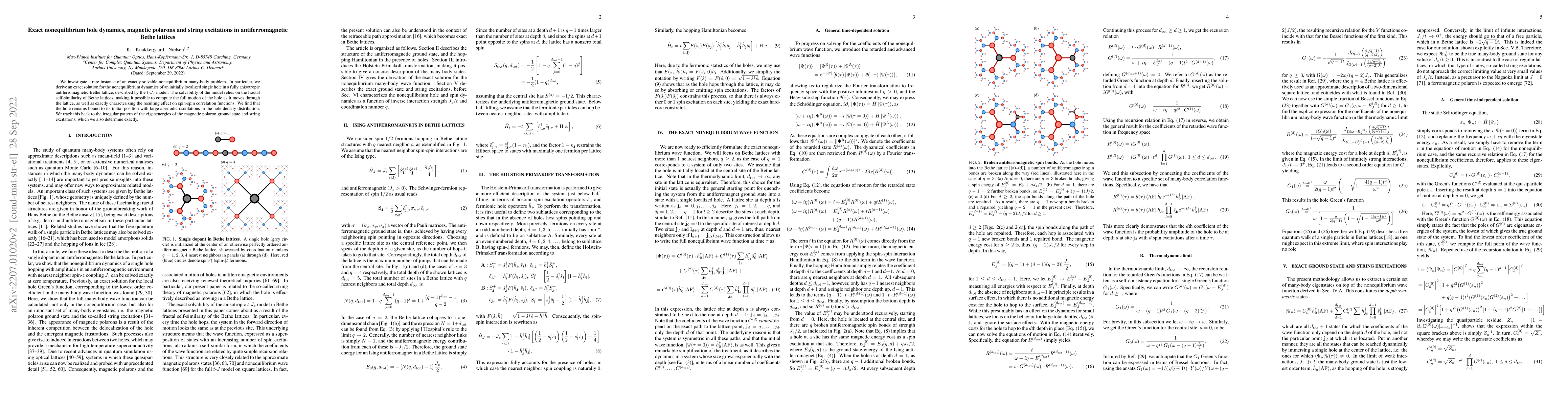Thumbnail for Exact nonequilibrium hole dynamics, magnetic polarons and string
  excitations in antiferromagnetic Bethe lattices