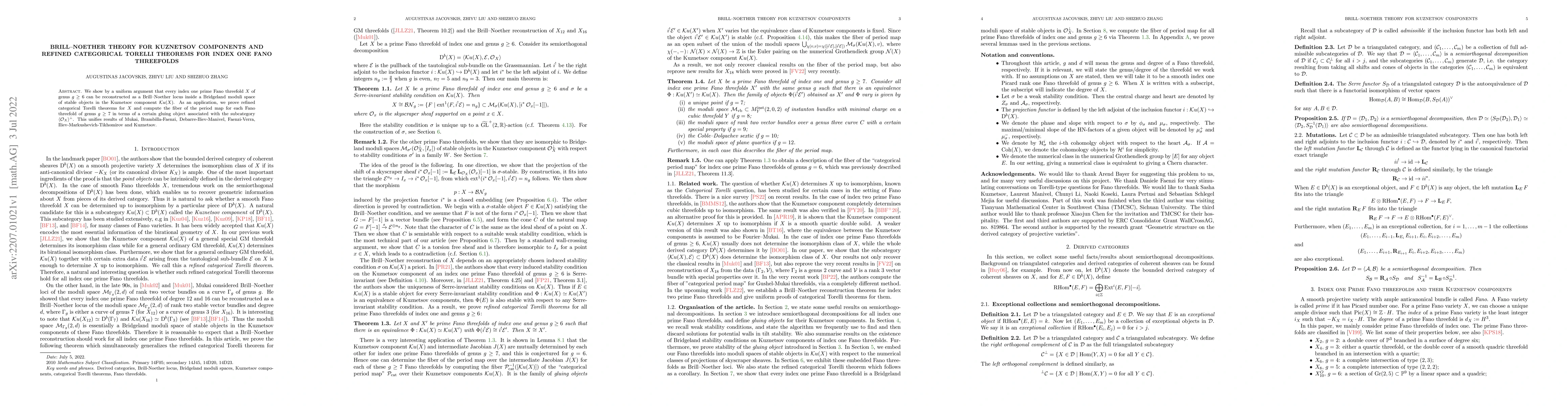 Thumbnail for Brill--Noether theory for Kuznetsov components and refined categorical
  Torelli theorems for index one Fano threefolds