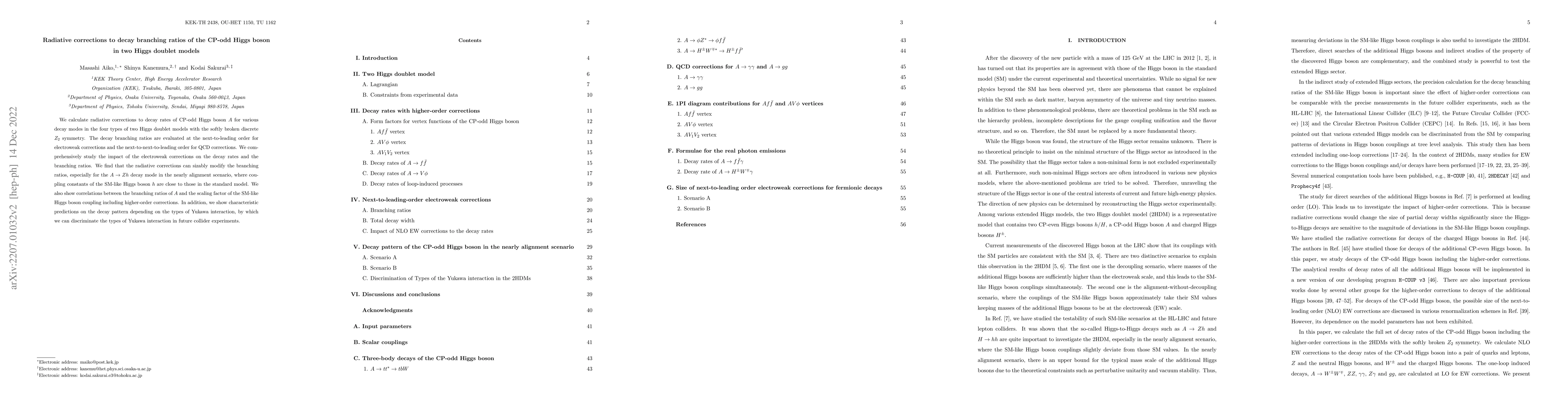 Thumbnail for Radiative corrections to decay branching ratios of the CP-odd Higgs
  boson in two Higgs doublet models