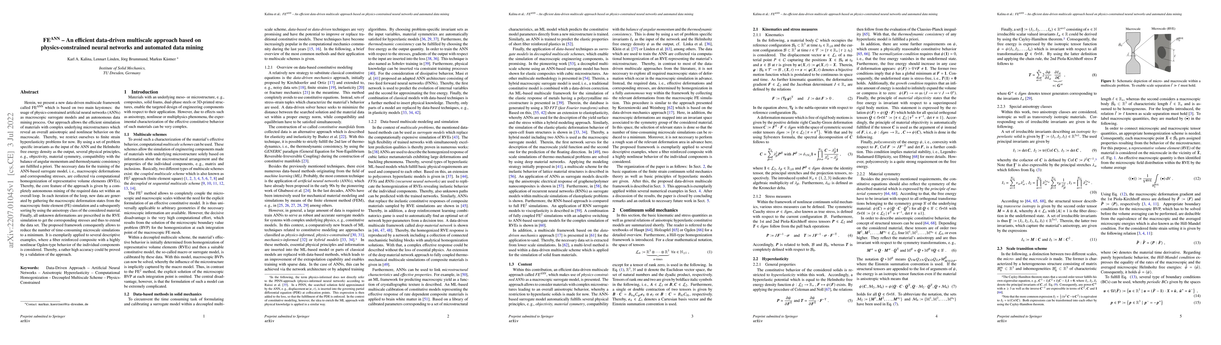 Thumbnail for FE${}^\textbf{ANN}$ $-$ An efficient data-driven multiscale approach
  based on physics-constrained neural networks and automated data mining