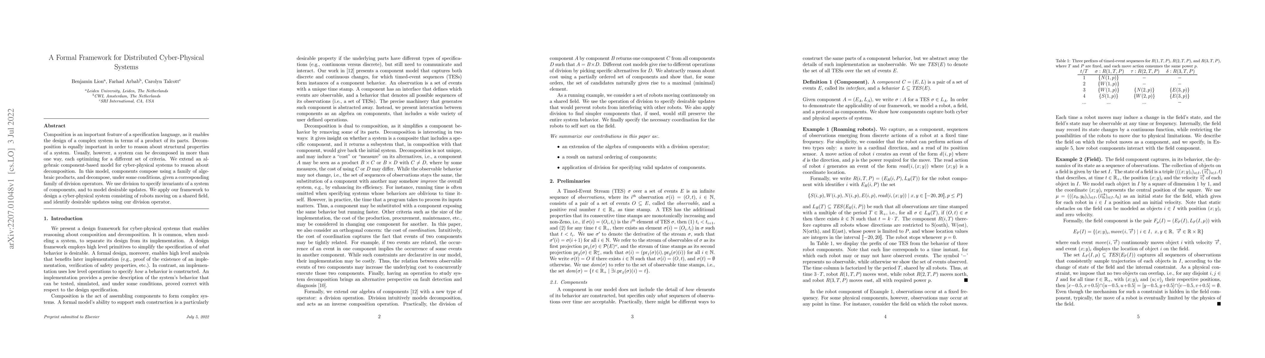 Thumbnail for A Formal Framework for Distributed Cyber-Physical Systems