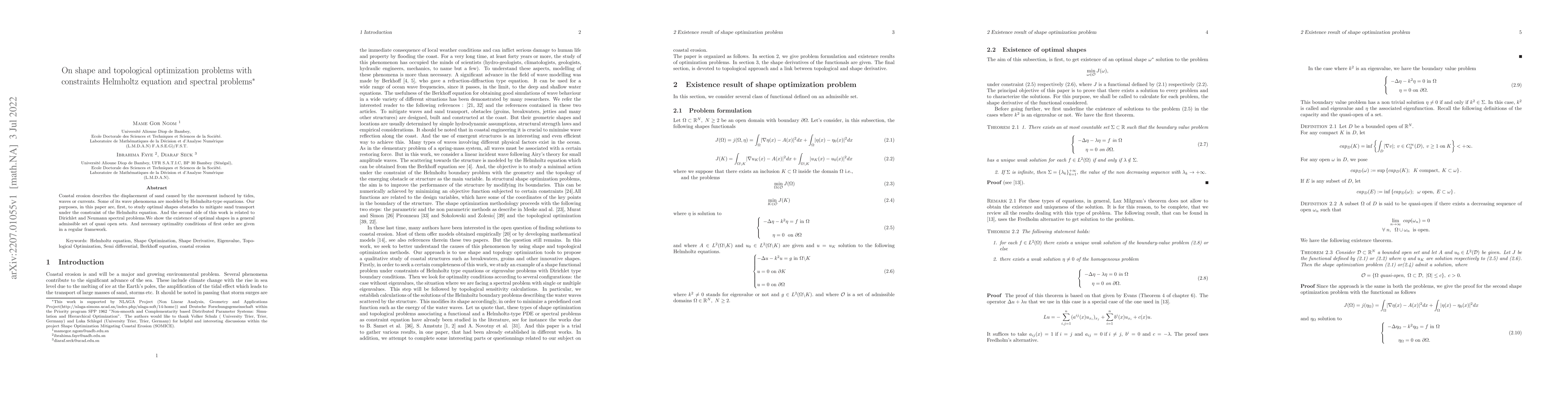 Thumbnail for On shape and topological optimization problems with constraints
  Helmholtz equation and spectral problems