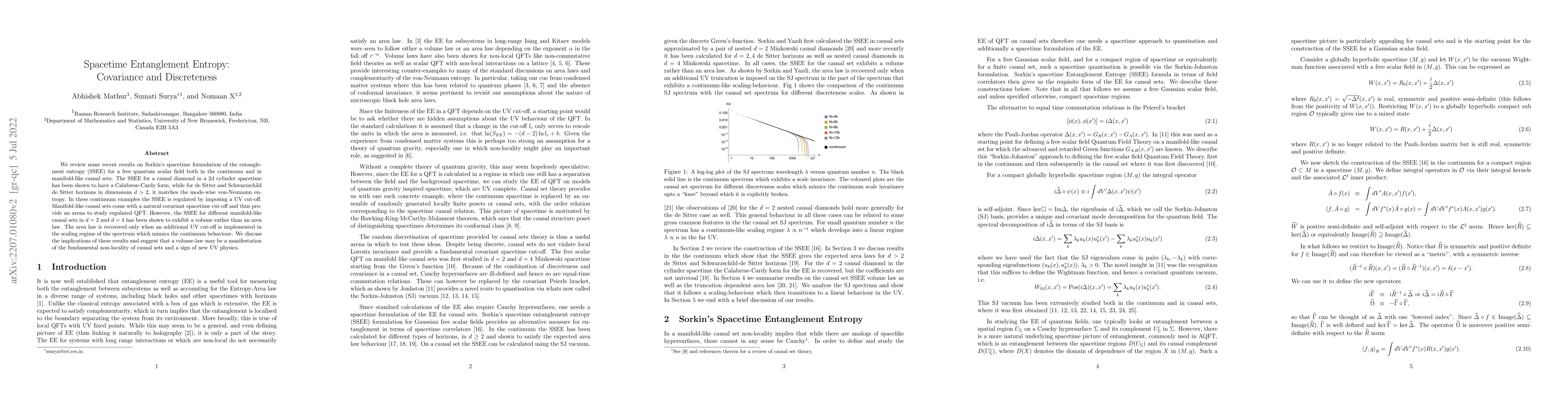 Thumbnail for Spacetime Entanglement Entropy: Covariance and Discreteness