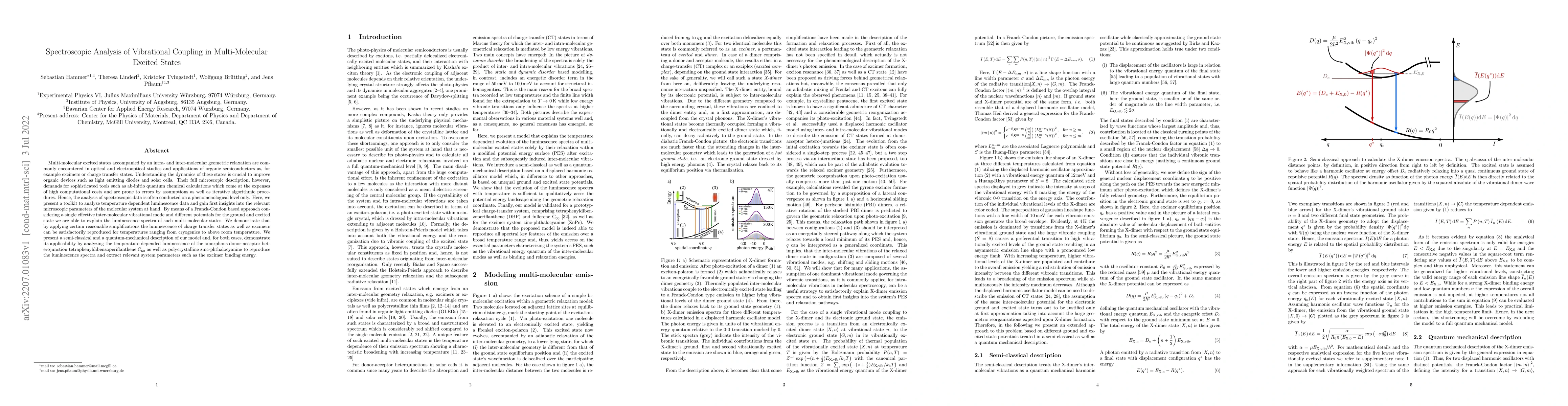 Thumbnail for Spectroscopic analysis of vibrational coupling in multi-molecular
  excited states