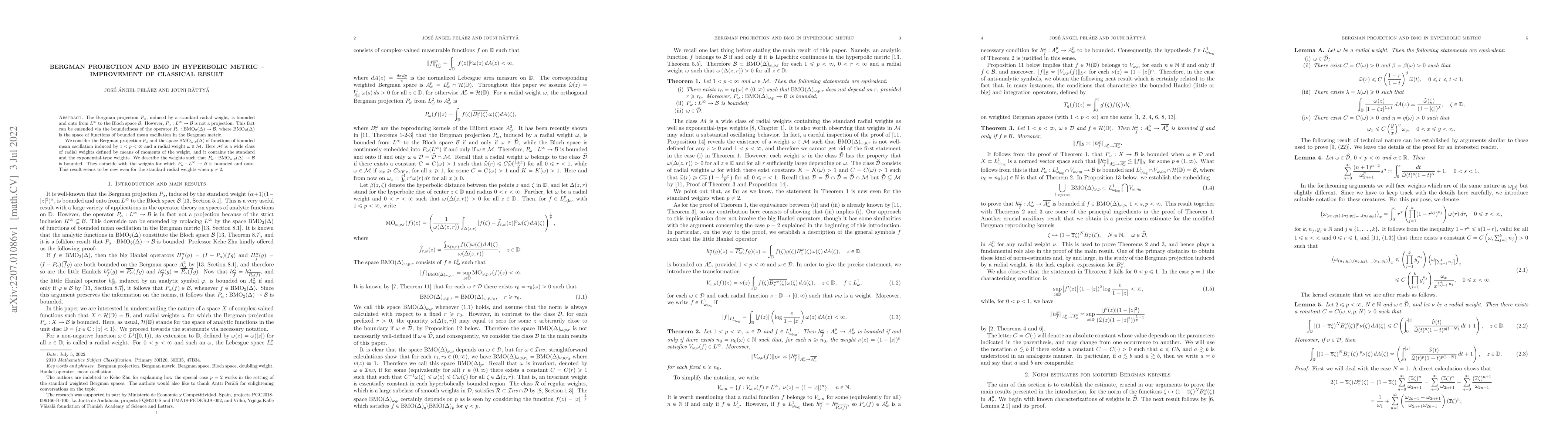 Thumbnail for Bergman projection and BMO in hyperbolic metric -- improvement of
  classical result