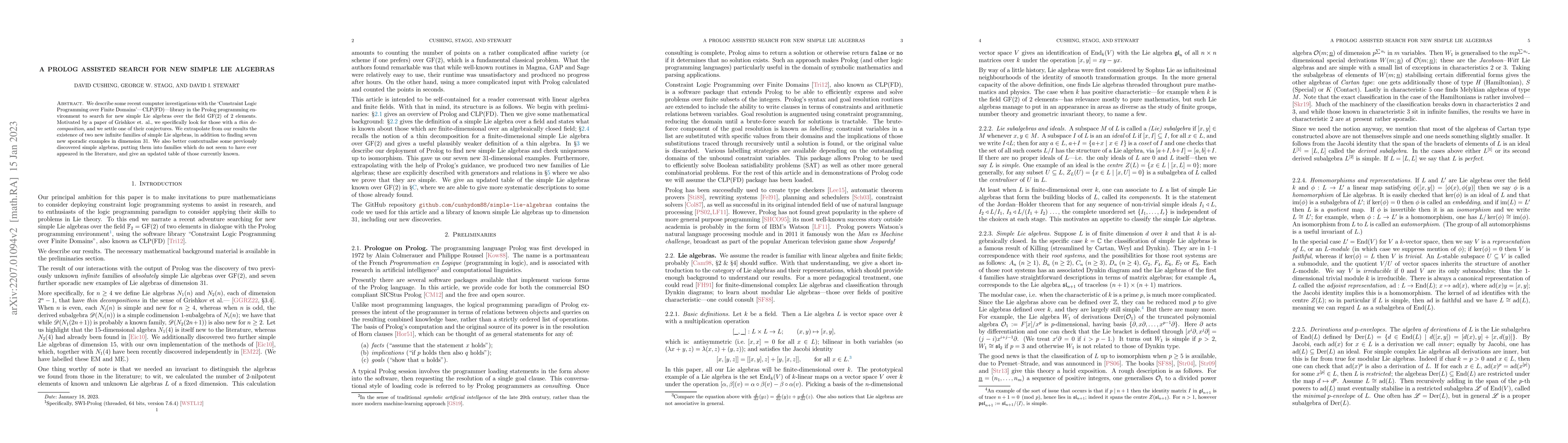 Thumbnail for A Prolog assisted search for new simple Lie algebras