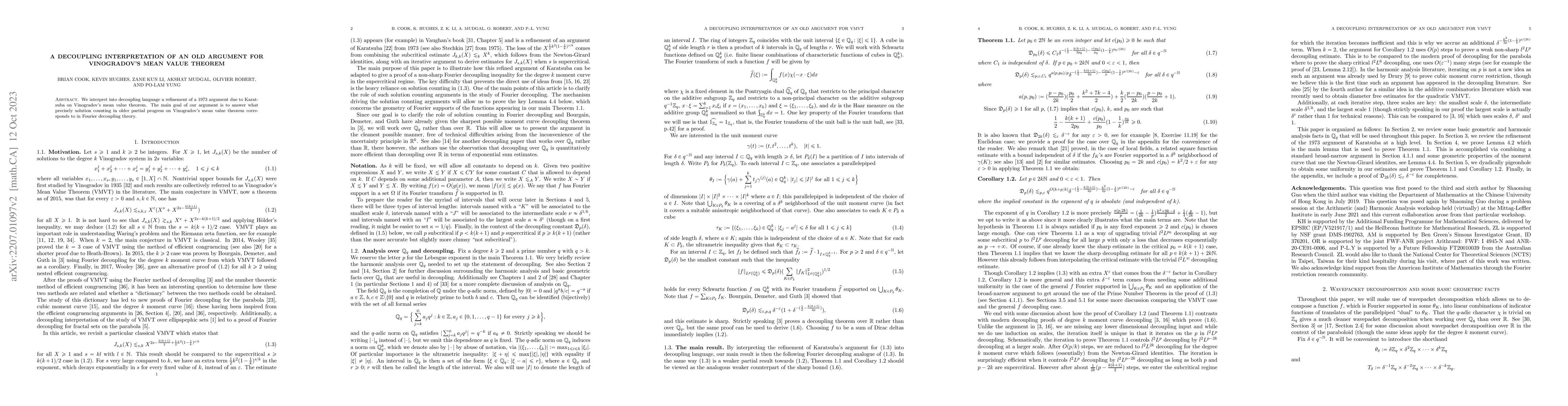 Thumbnail for A decoupling interpretation of an old argument for Vinogradov's Mean
  Value Theorem