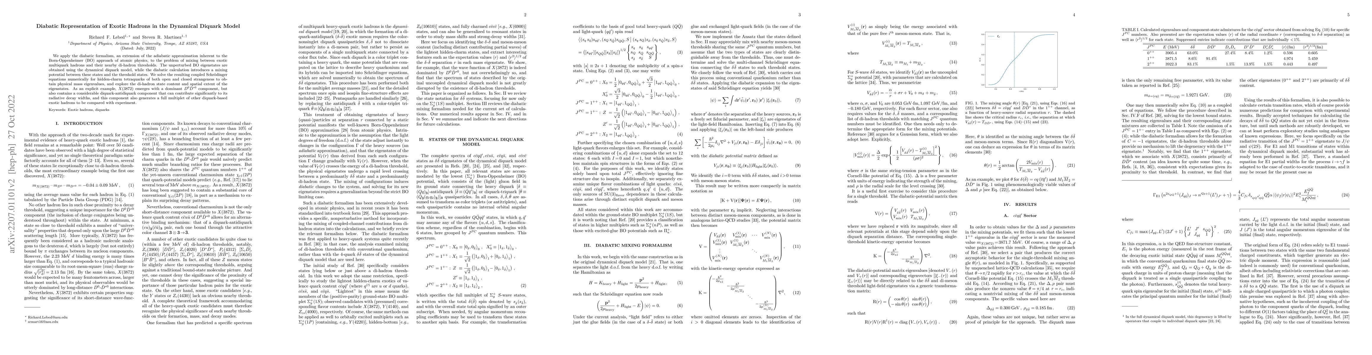 Thumbnail for Diabatic Representation of Exotic Hadrons in the Dynamical Diquark Model