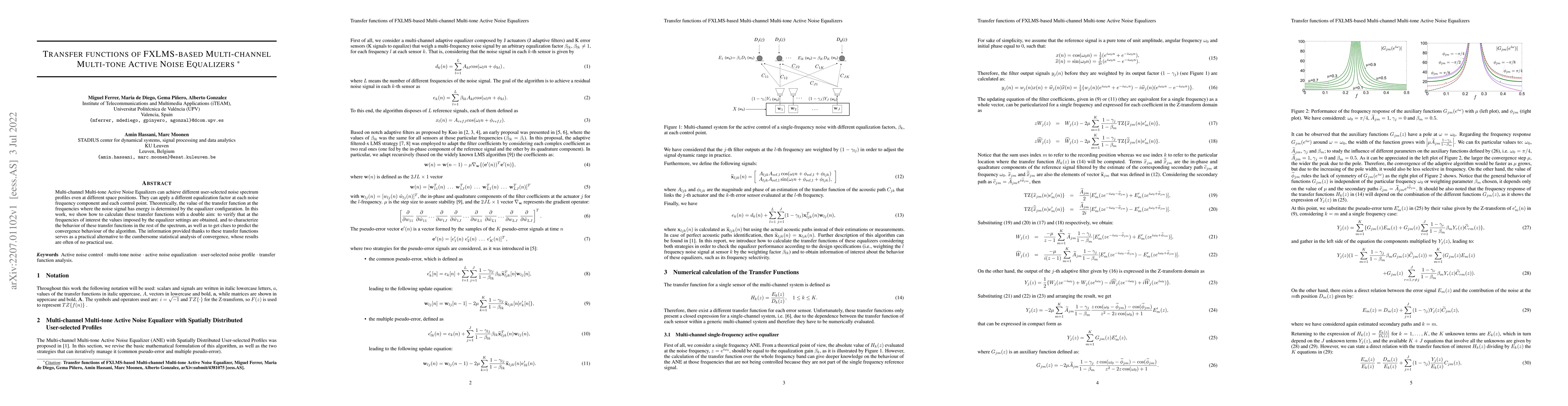Thumbnail for Transfer functions of FXLMS-based Multi-channel Multi-tone Active Noise
  Equalizers