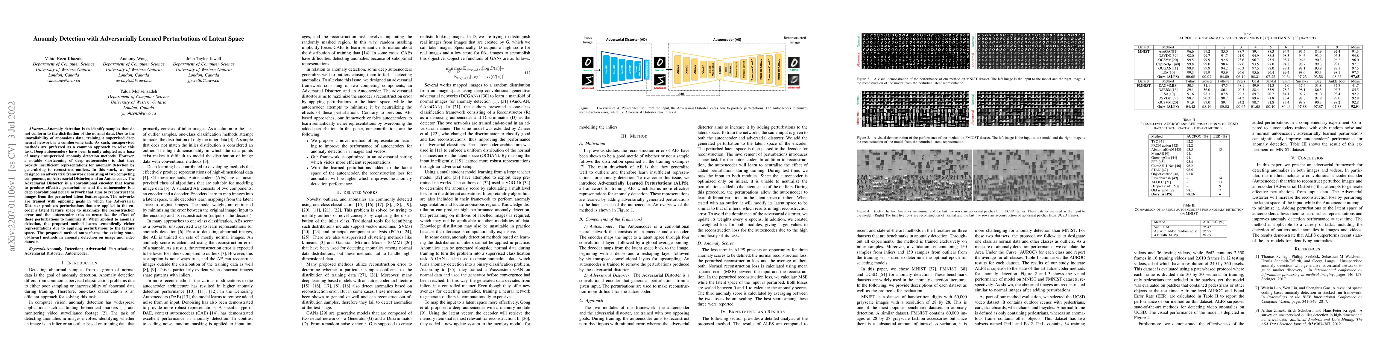 Thumbnail for Anomaly Detection with Adversarially Learned Perturbations of Latent
  Space