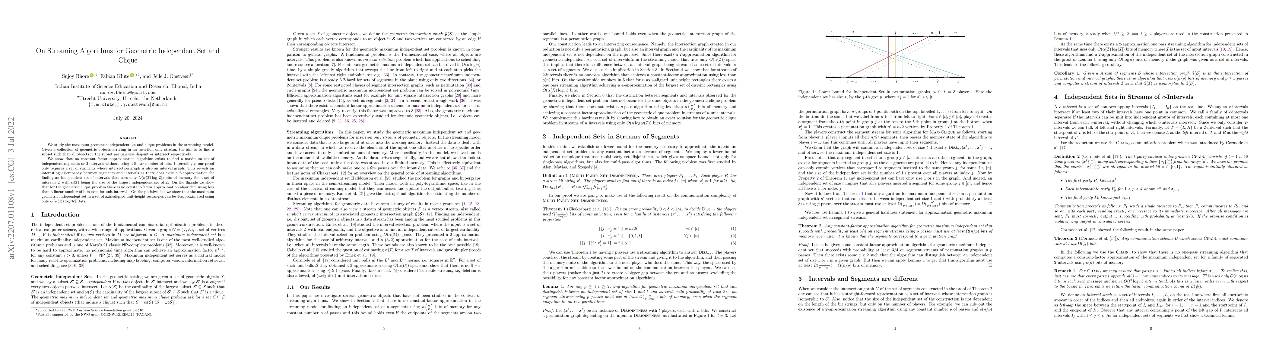 Thumbnail for On Streaming Algorithms for Geometric Independent Set and Clique