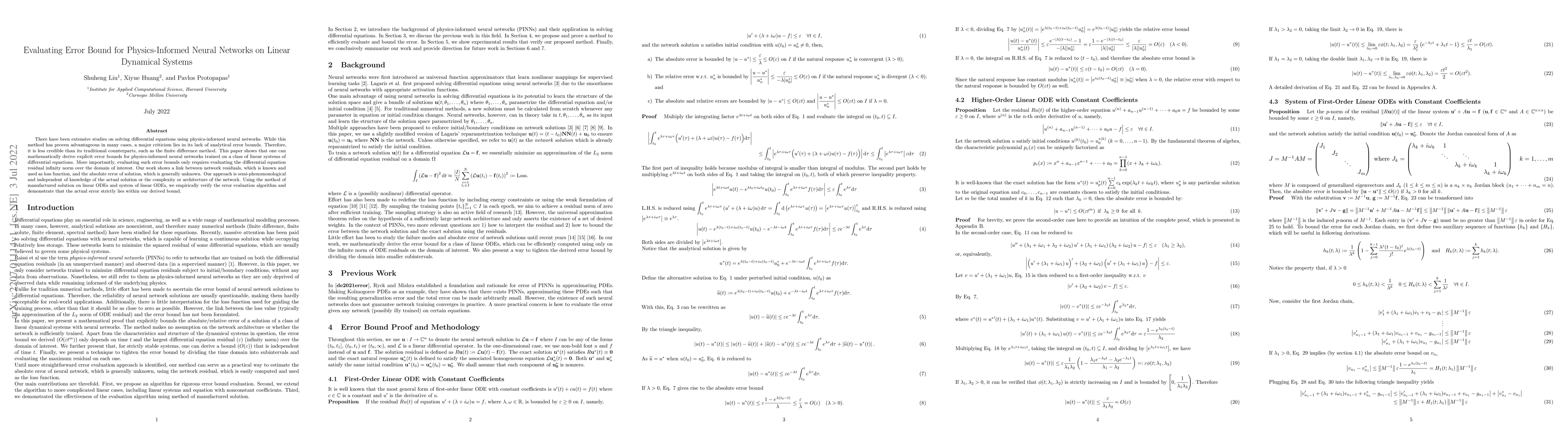Thumbnail for Evaluating Error Bound for Physics-Informed Neural Networks on Linear
  Dynamical Systems