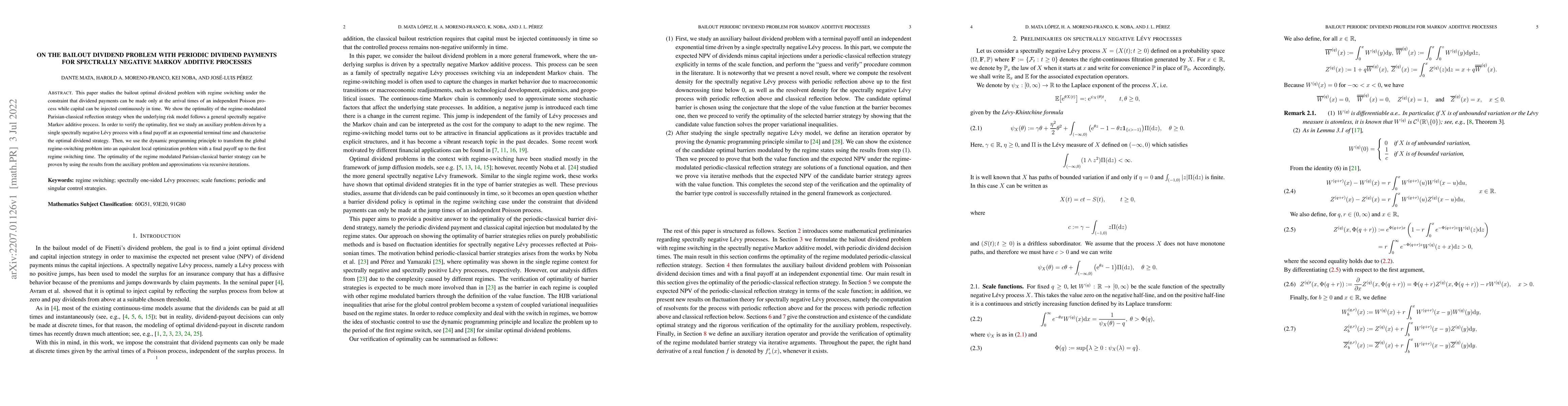 Thumbnail for On the bailout dividend problem with periodic dividend payments for
  spectrally negative Markov additive processes