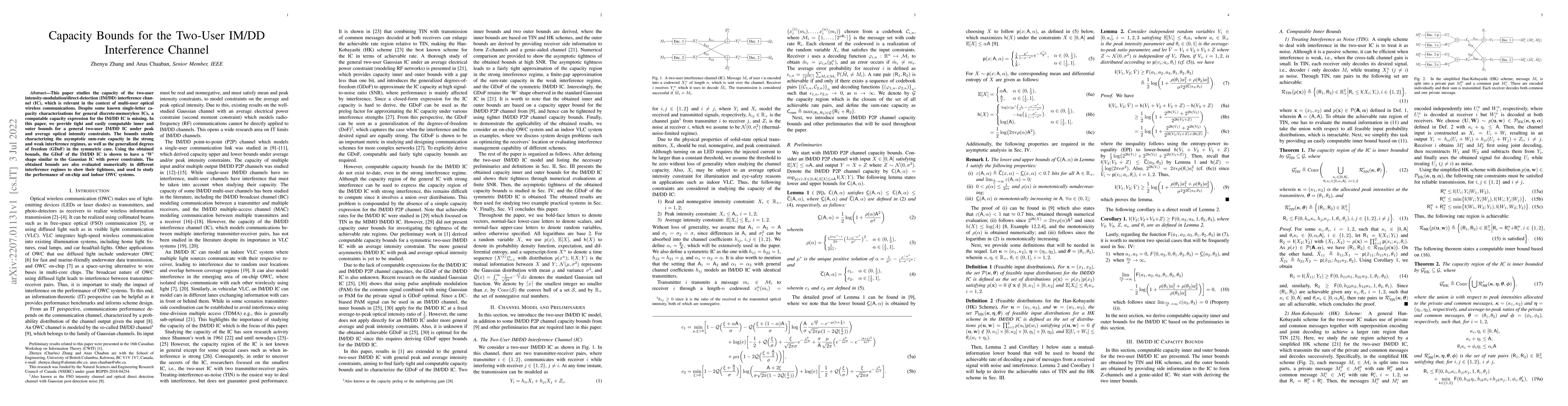 Thumbnail for Capacity Bounds for the Two-User IM/DD Interference Channel