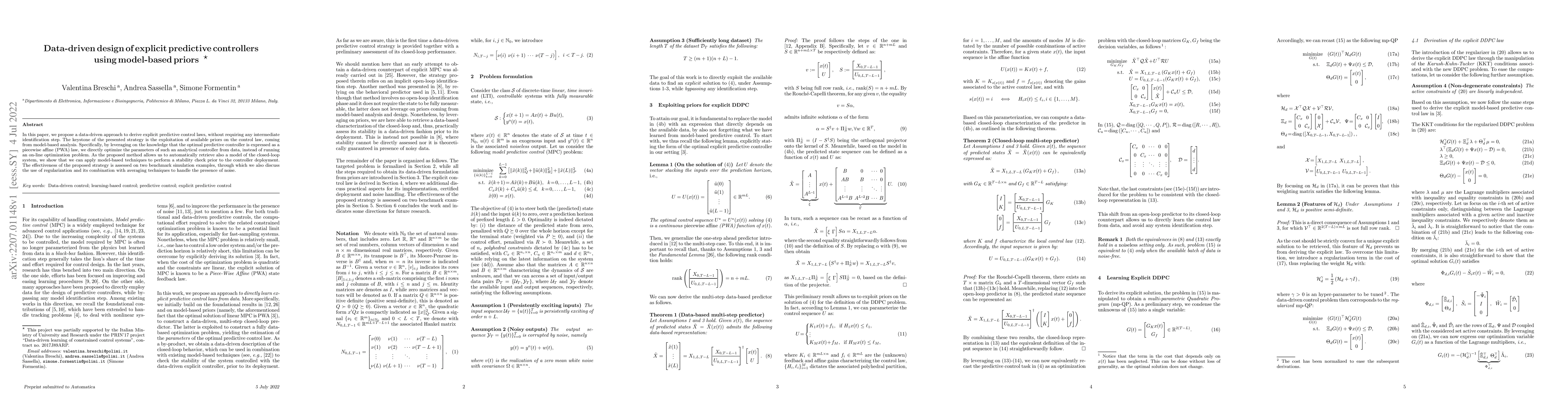 Thumbnail for Data-driven design of explicit predictive controllers using model-based
  priors