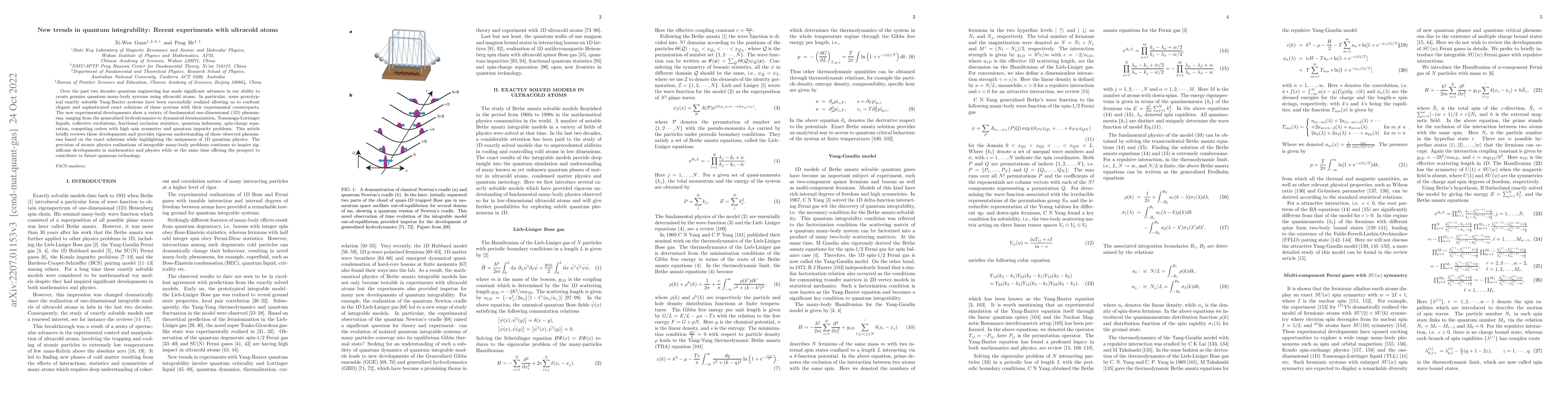 Thumbnail for New trends in quantum integrability: Recent experiments with ultracold
  atoms