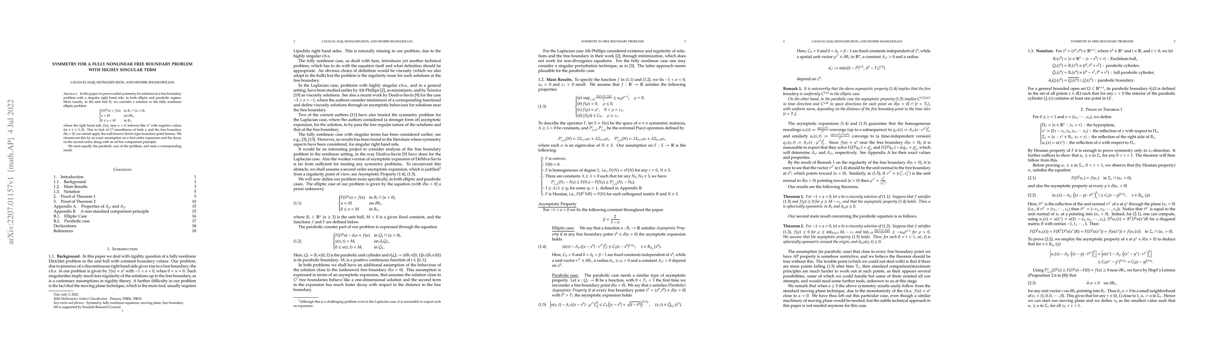 Thumbnail for Symmetry for a fully nonlinear free boundary problem with highly
  singular term