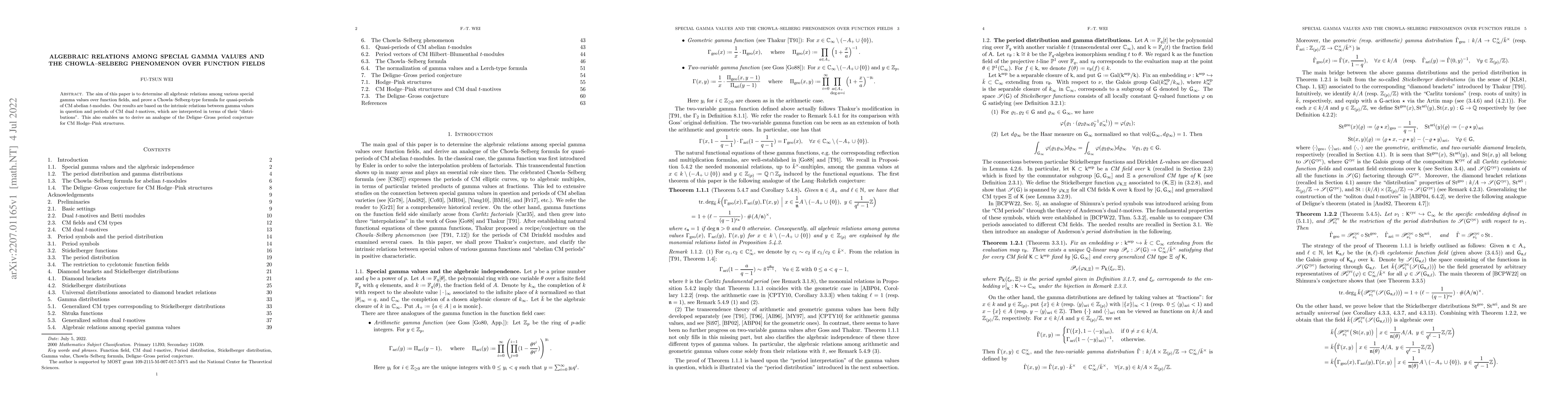 Thumbnail for Algebraic Relations among Special Gamma Values and the Chowla-Selberg
  Phenomenon over Function Fields