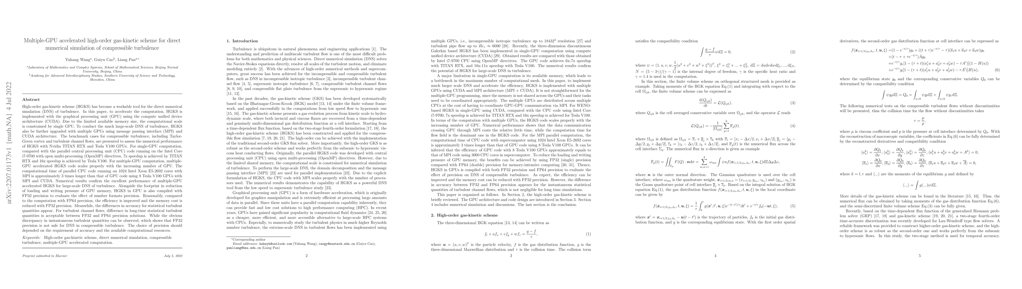 Thumbnail for Multiple-GPU accelerated high-order gas-kinetic scheme for direct
  numerical simulation of compressible turbulence