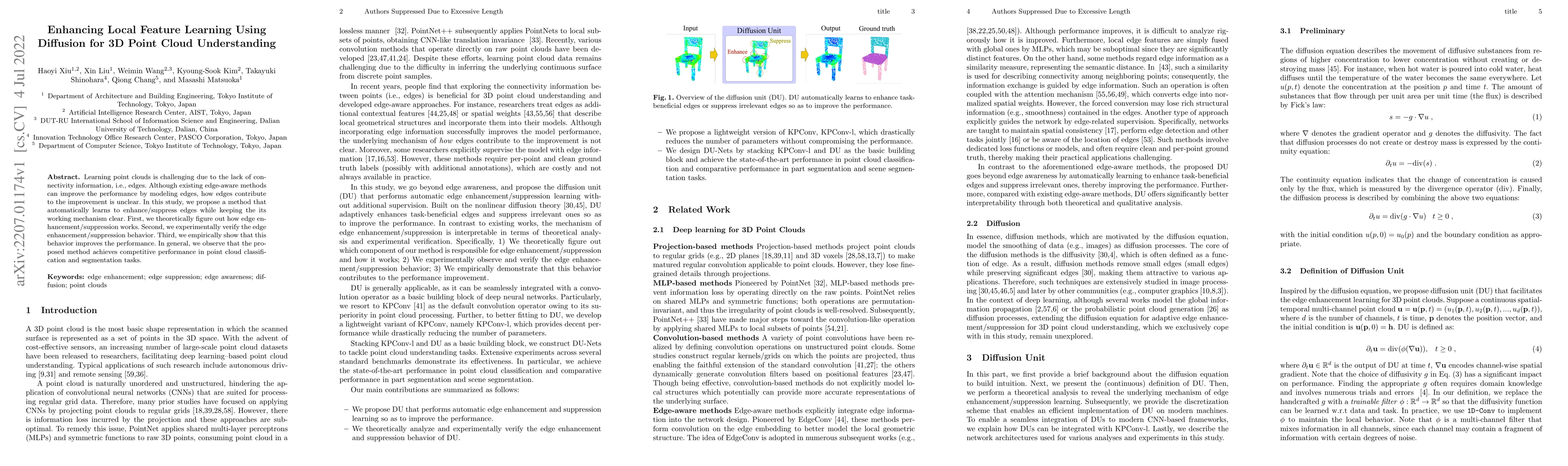 Thumbnail for Enhancing Local Feature Learning Using Diffusion for 3D Point Cloud
  Understanding