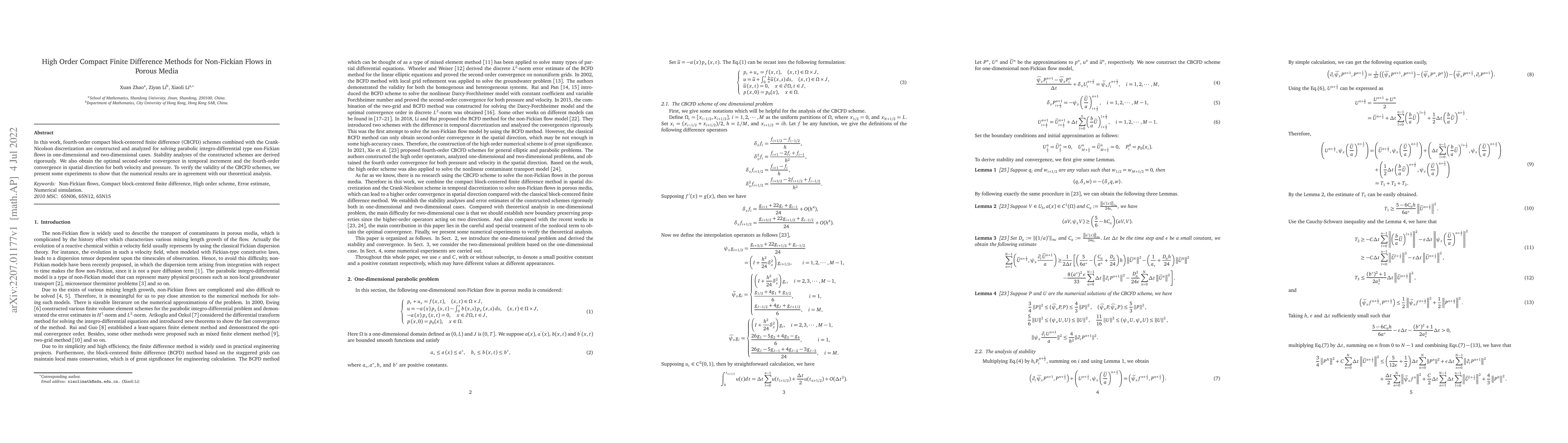 Thumbnail for High Order Compact Finite Difference Methods for Non-Fickian Flows in
  Porous Media