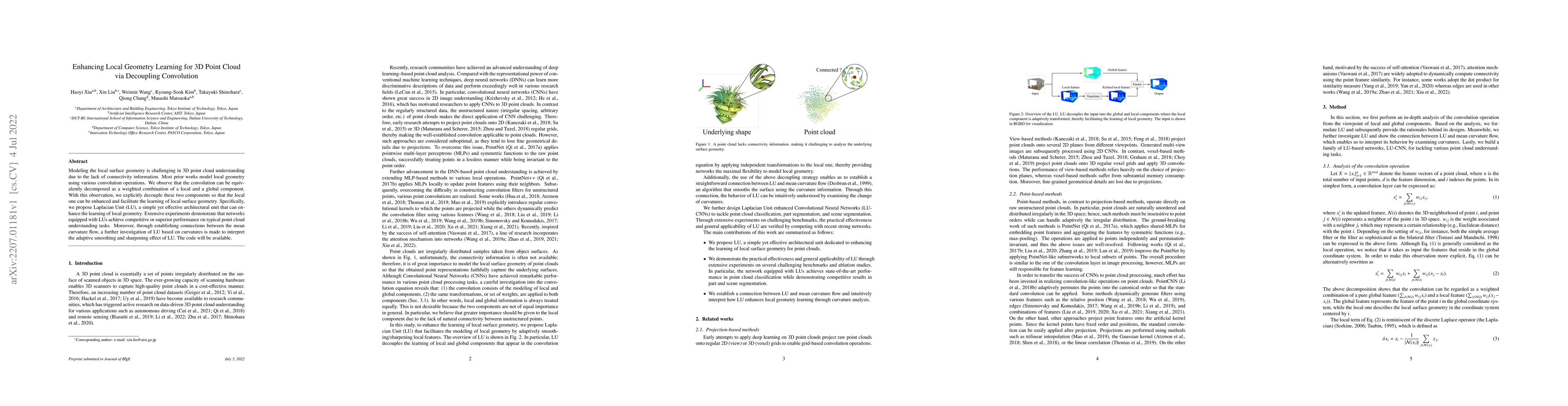Thumbnail for Enhancing Local Geometry Learning for 3D Point Cloud via Decoupling
  Convolution