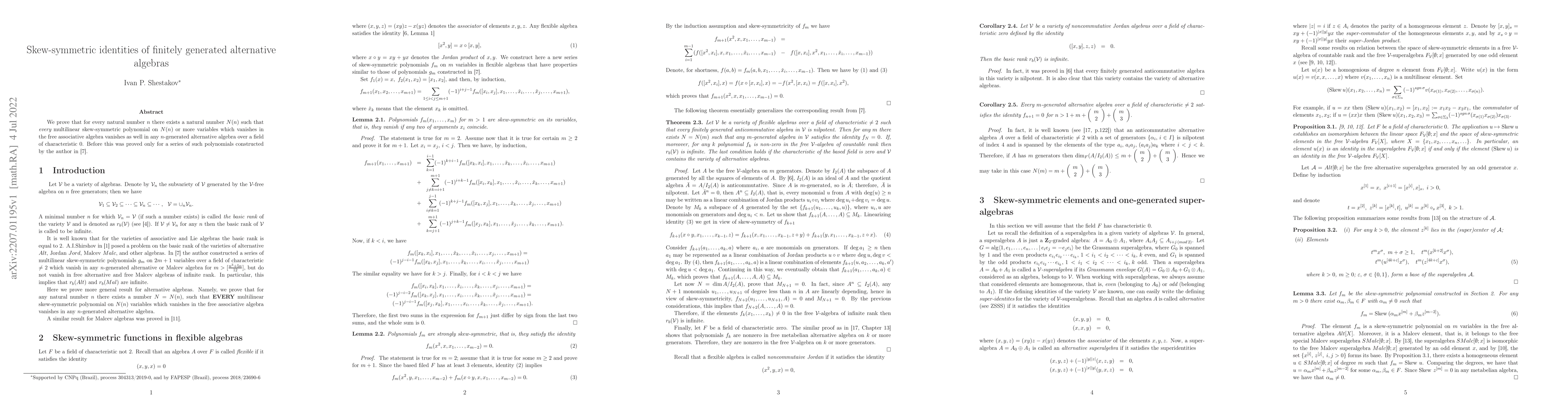 Thumbnail for Skew-symmetric identities of finitely generated alternative algebras
