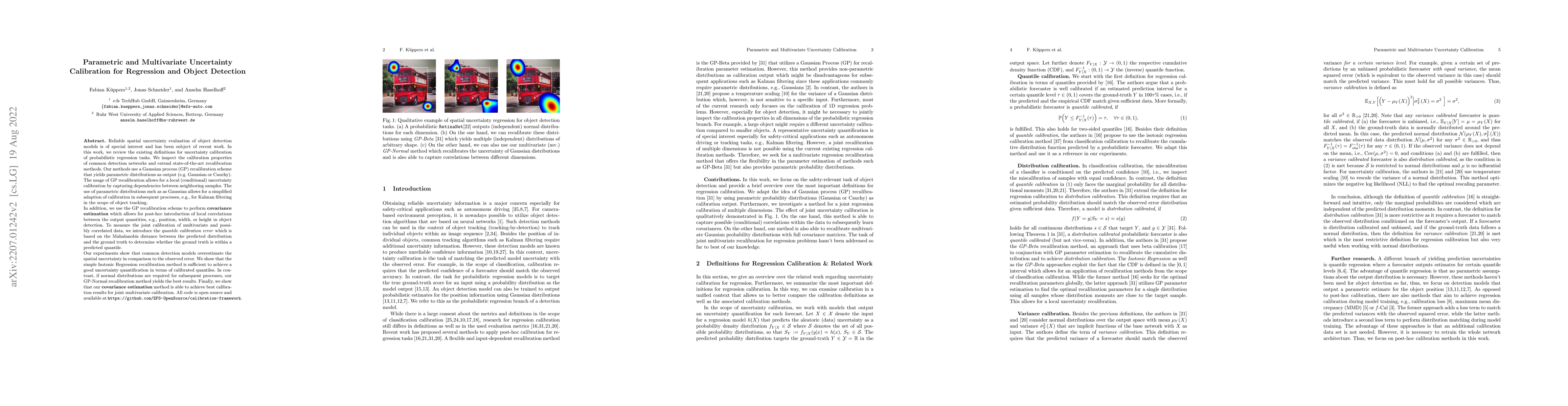 Thumbnail for Parametric and Multivariate Uncertainty Calibration for Regression and
  Object Detection