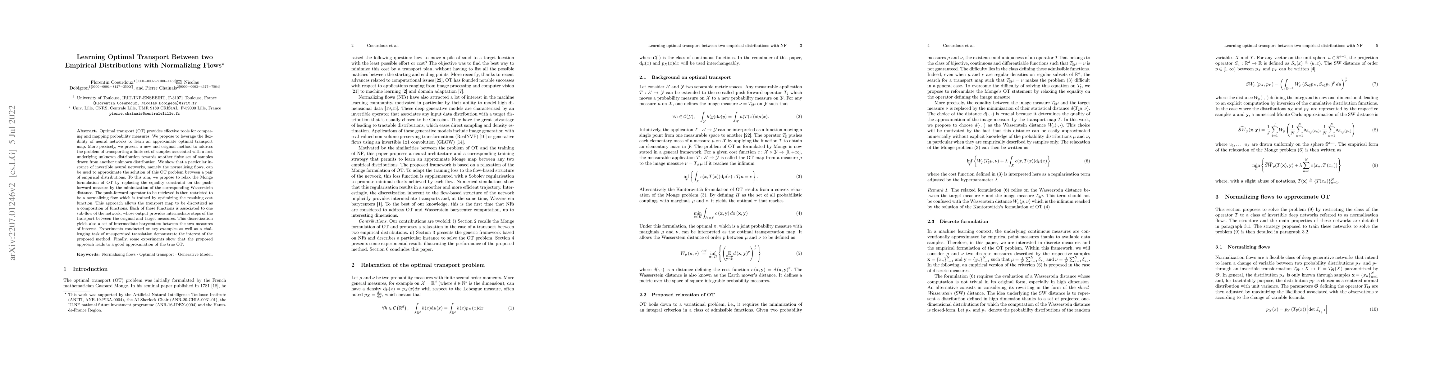 Thumbnail for Learning Optimal Transport Between two Empirical Distributions with
  Normalizing Flows