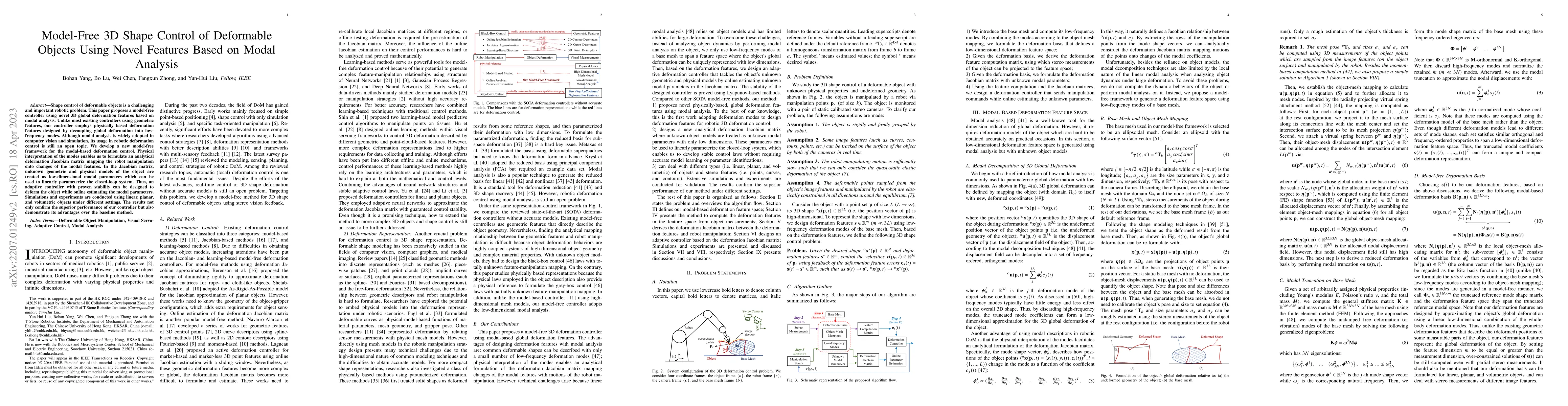 Thumbnail for Model-Free 3D Shape Control of Deformable Objects Using Novel Features
  Based on Modal Analysis