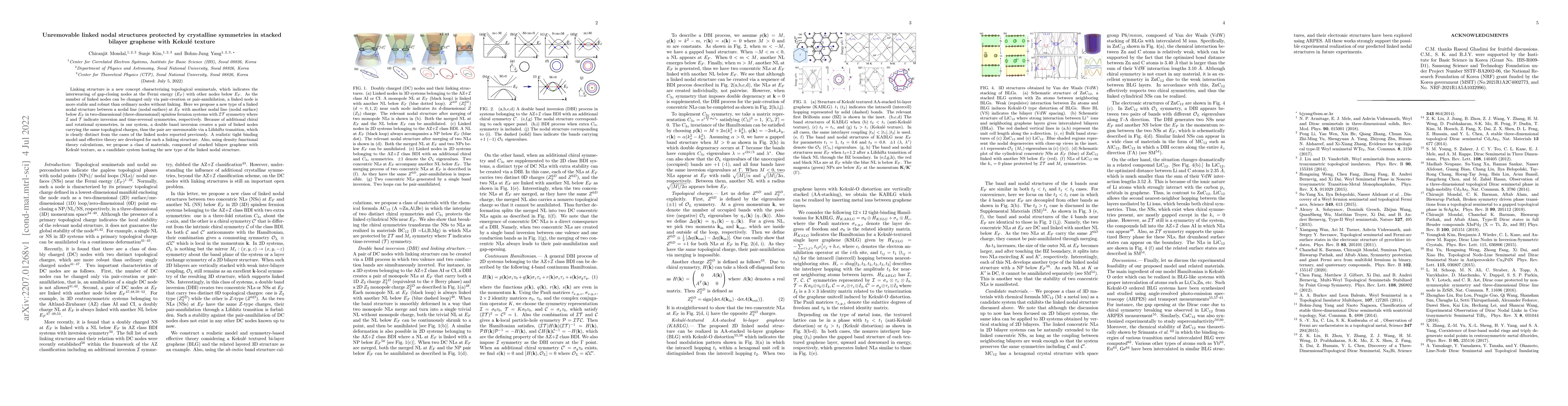 Thumbnail for Unremovable linked nodal structures protected by crystalline symmetries
  in stacked bilayer graphene with Kekul\'{e} texture