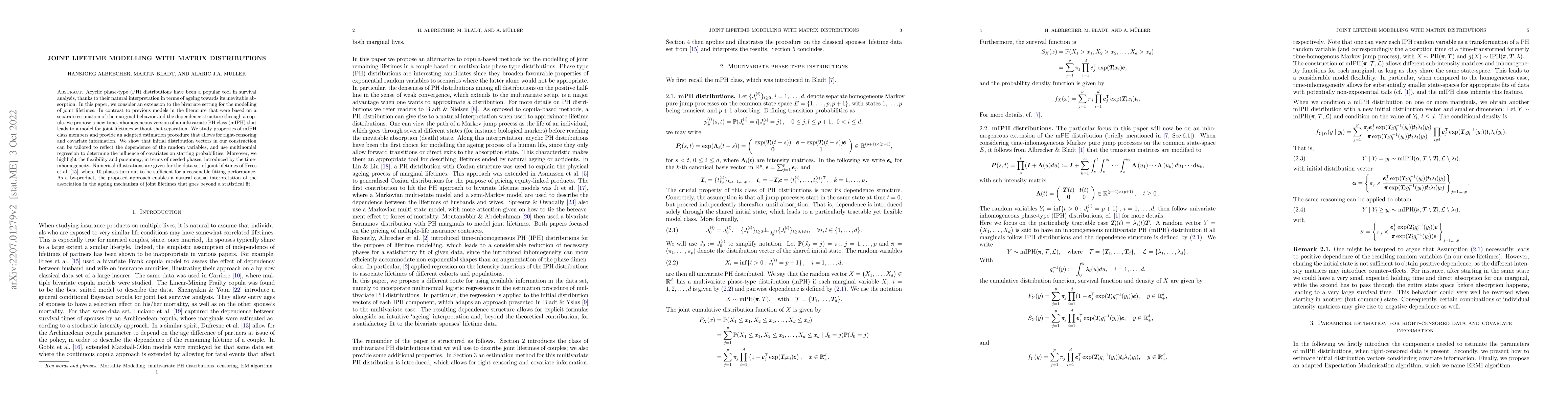 Thumbnail for Joint lifetime modelling with matrix distributions