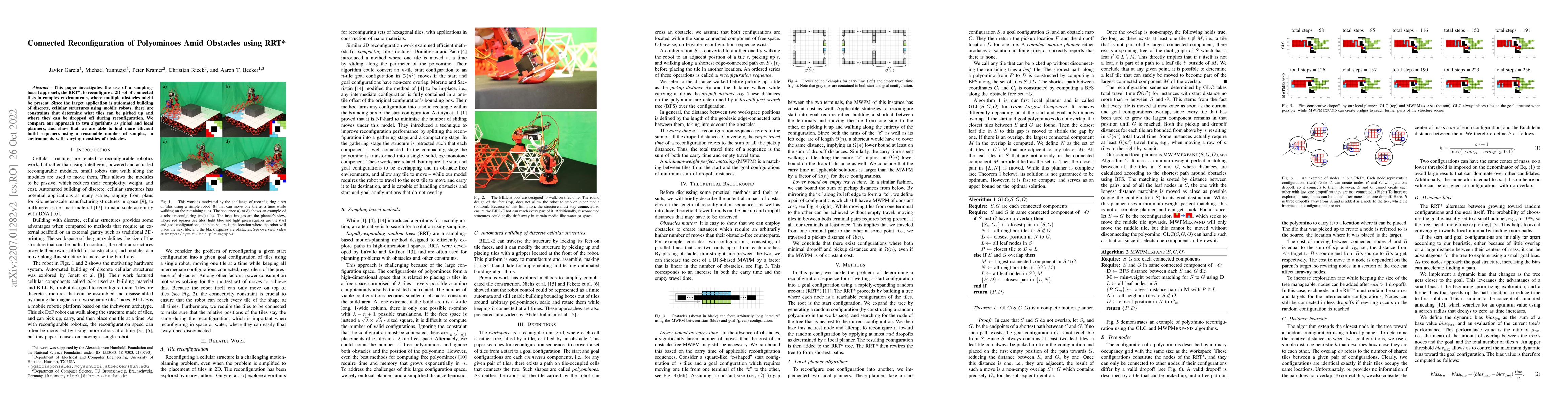 Thumbnail for Connected Reconfiguration of Polyominoes Amid Obstacles using RRT*