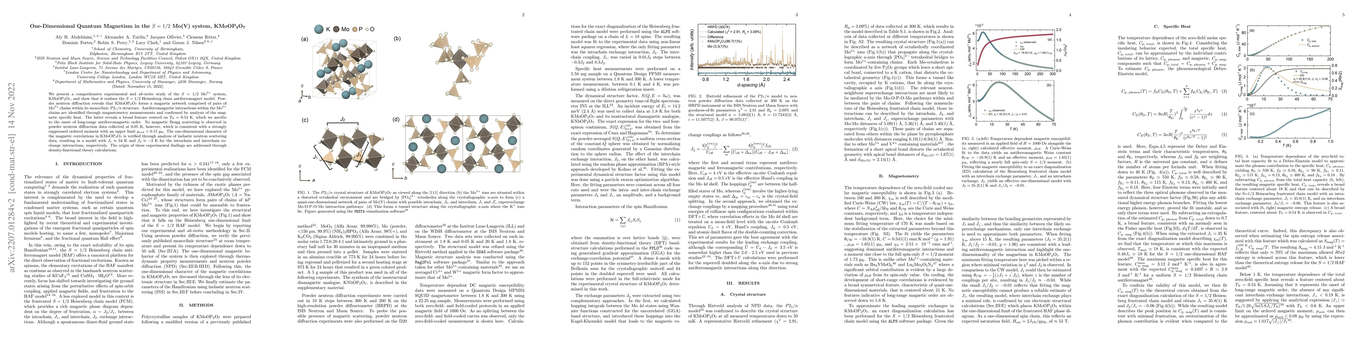 Thumbnail for One-Dimensional Quantum Magnetism in the S = 1/2 Mo(V) system, KMoOP2O7