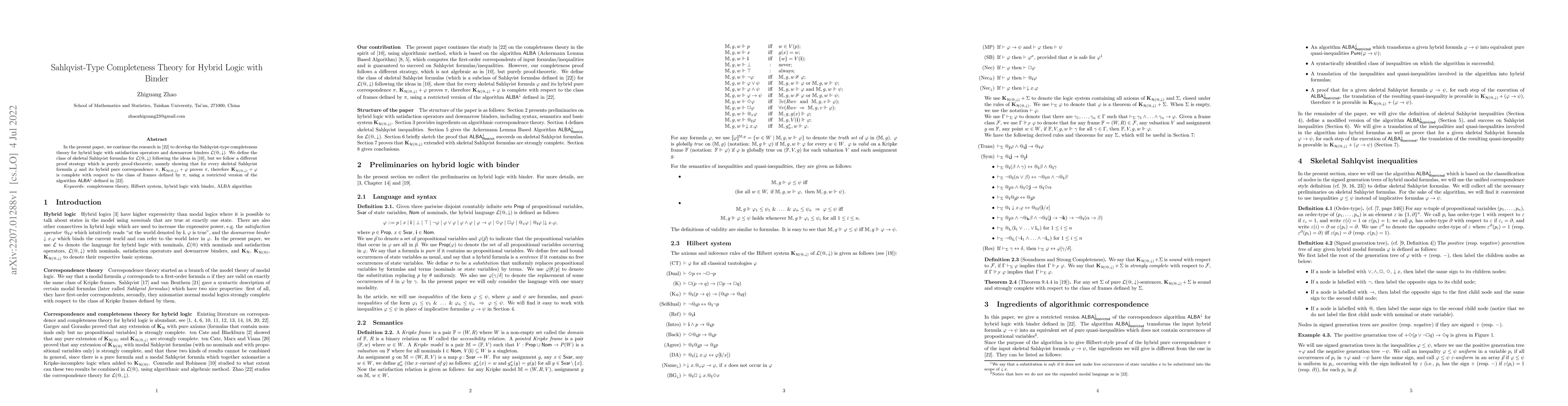 Thumbnail for Sahlqvist-Type Completeness Theory for Hybrid Logic with Binder