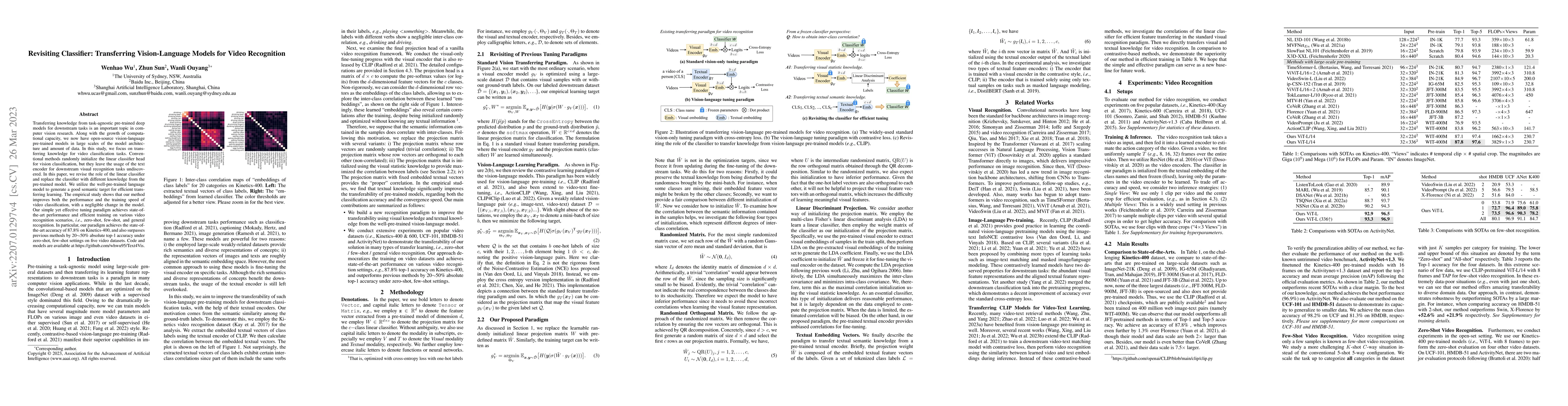 Thumbnail for Revisiting Classifier: Transferring Vision-Language Models for Video
  Recognition