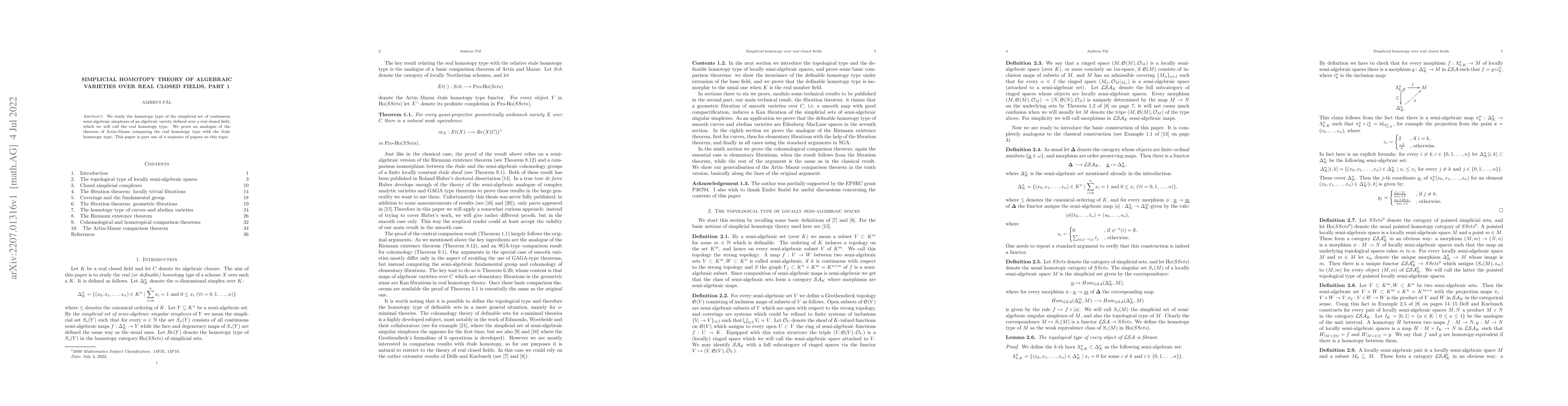 Thumbnail for Simplicial homotopy theory of algebraic varieties over real closed
  fields, Part 1