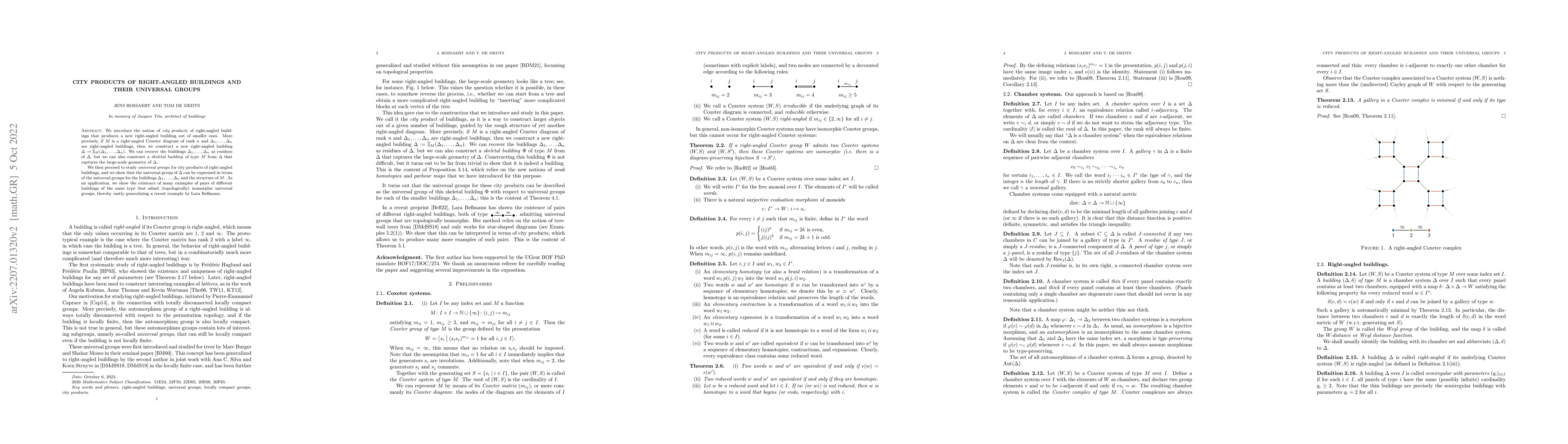 Thumbnail for City products of right-angled buildings and their universal groups