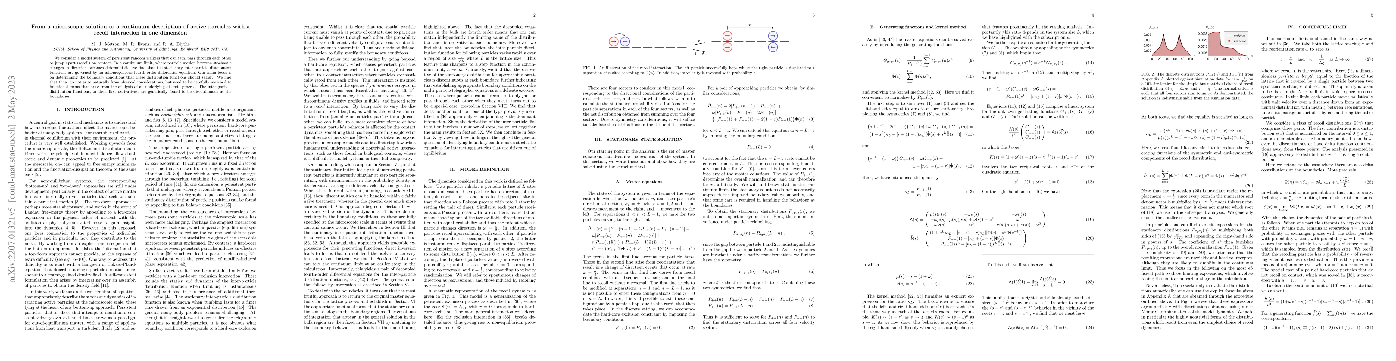 Thumbnail for From a microscopic solution to a continuum description of active
  particles with a recoil interaction in one dimension