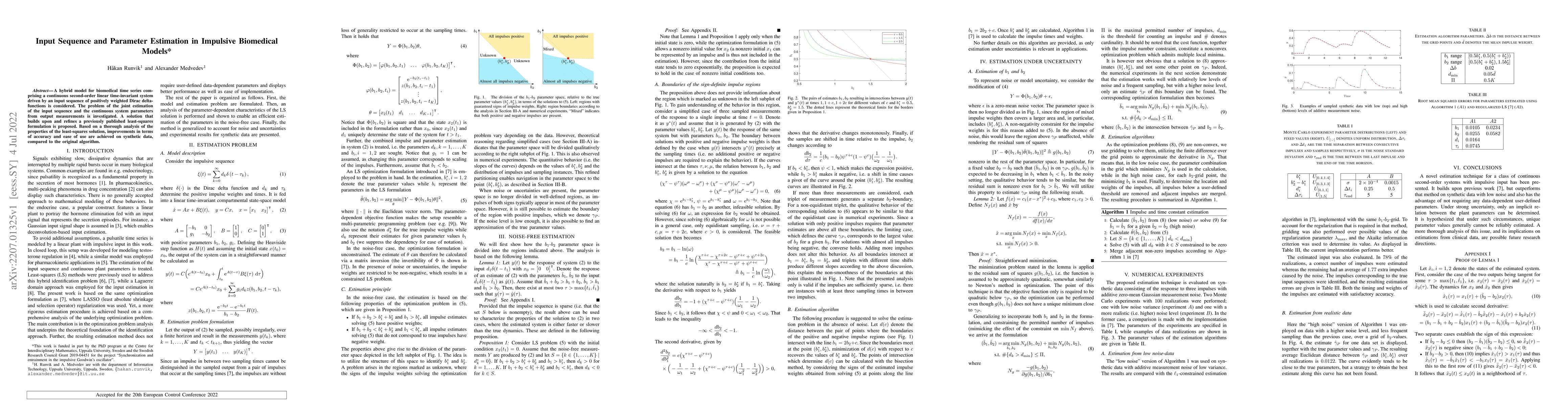 Thumbnail for Input Sequence and Parameter Estimation in Impulsive Biomedical Models
