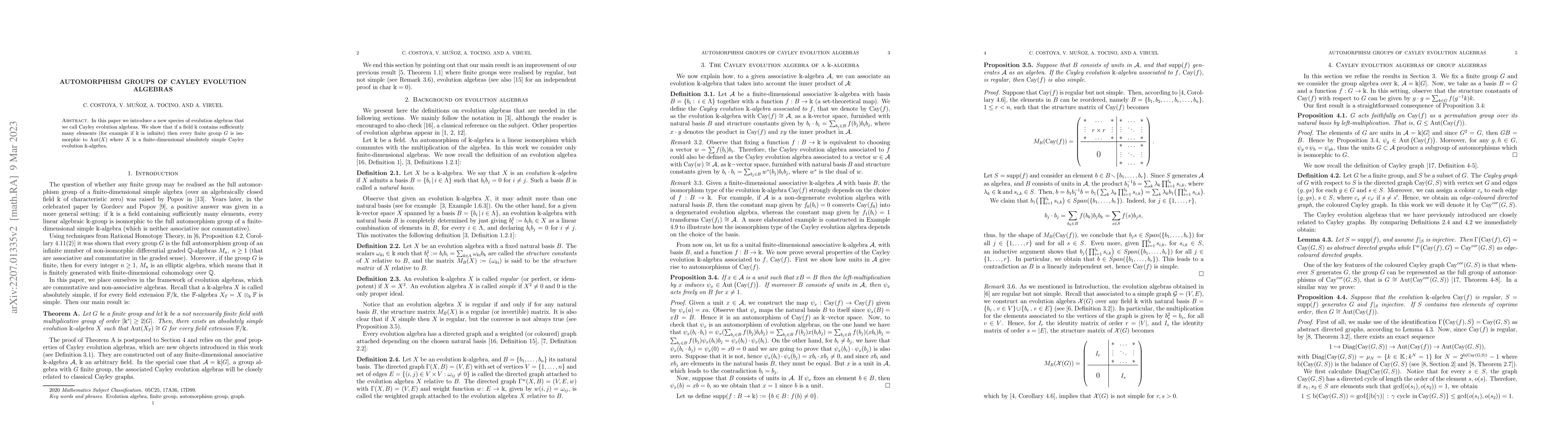 Thumbnail for Automorphism groups of Cayley evolution algebras