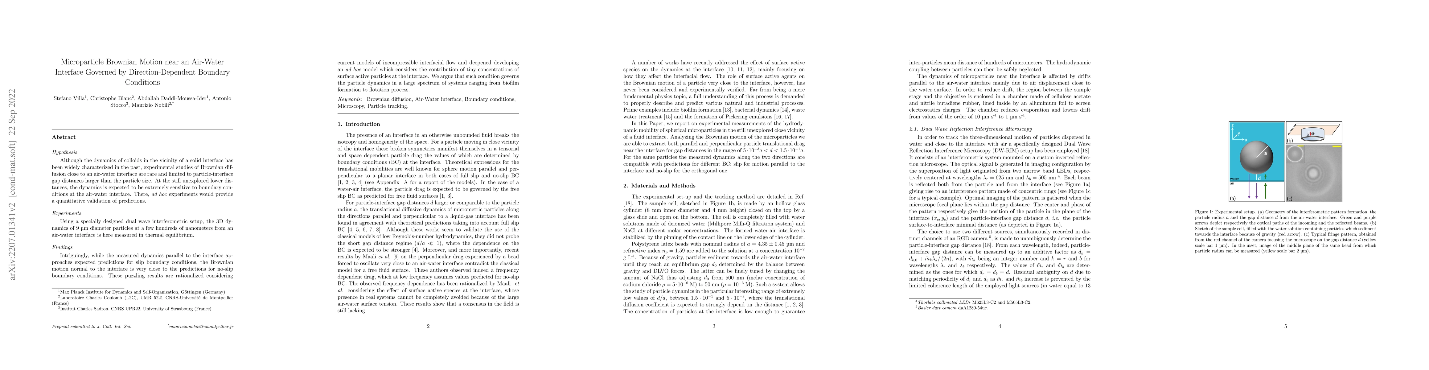 Thumbnail for Microparticle Brownian Motion near an Air-Water Interface Governed by
  Direction-Dependent Boundary Conditions