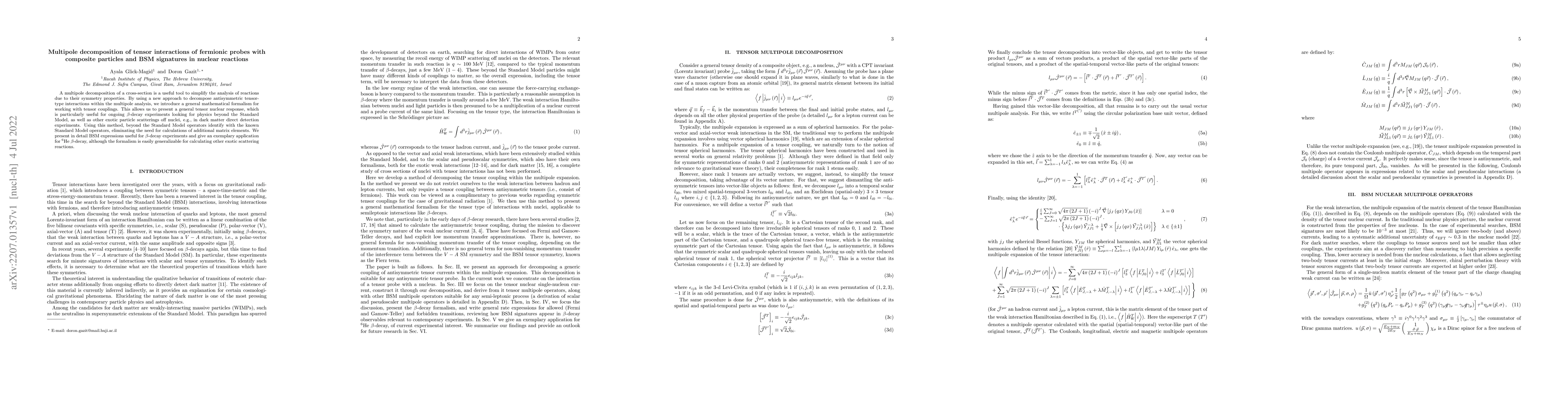 Thumbnail for Multipole decomposition of tensor interactions of fermionic probes with
  composite particles and BSM signatures in nuclear reactions