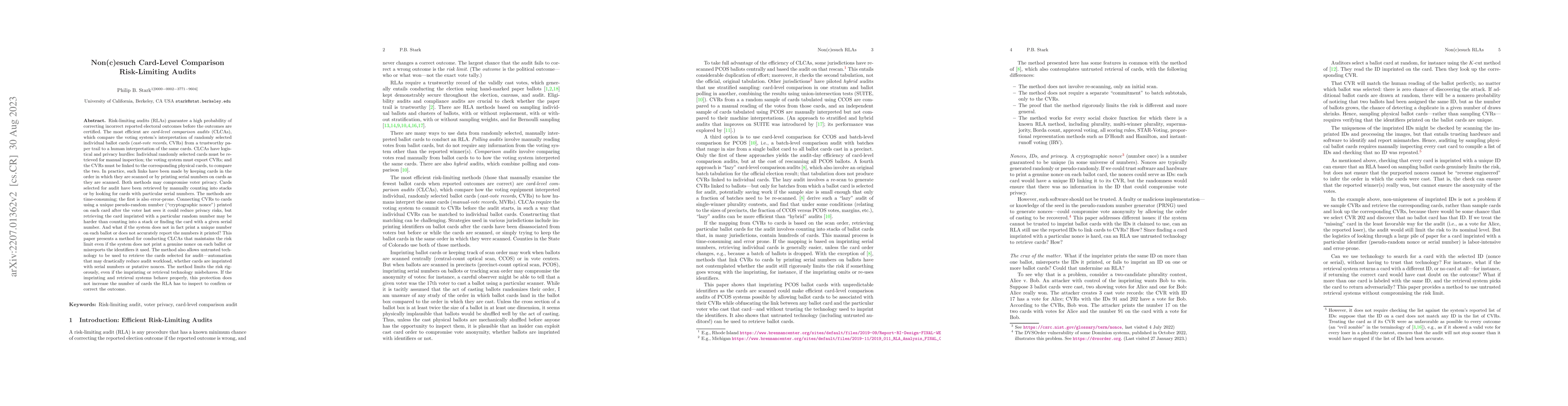 Thumbnail for Non(c)esuch Ballot-Level Risk-Limiting Audits for Precinct-Count Voting
  Systems