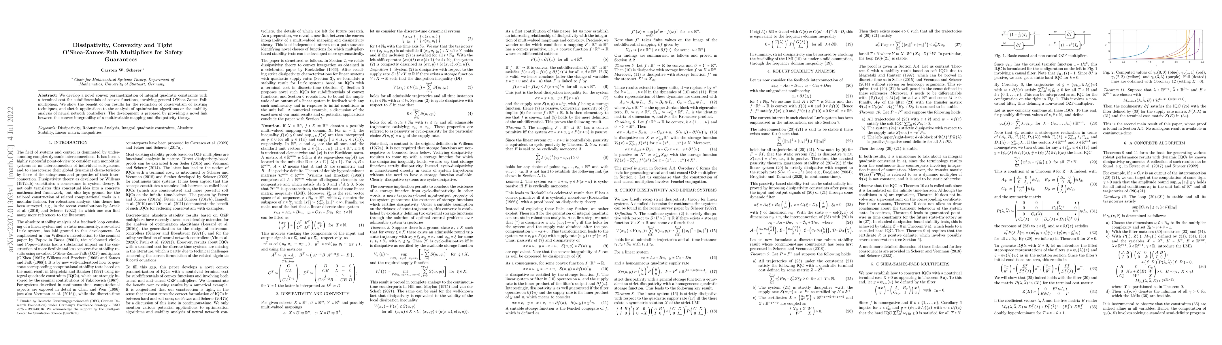 Thumbnail for Dissipativity, Convexity and Tight O'Shea-Zames-Falb Multipliers for
  Safety Guarantees